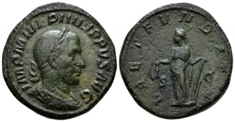 Philip I, 244-249 Sestertius circa 244, Æ 31mm., 20.96g. Laureate, draped and cu...