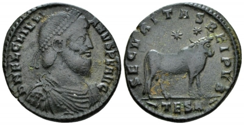 Julian II, 360-363 Follis circa 361-363, Æ 27mm., 8.54g. Pearl-diademed, draped,...