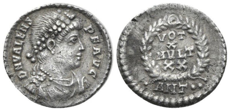 Valens, 364-378 Siliqua Antiochia circa 367-375, AR 18mm., 1.94g. Pearl-diademed...