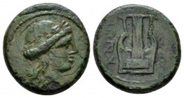 Campania, Capua Semuncia circa 216-211, Æ 15mm., 4.10g. Laureate head of Apollo r. Rev. Lyre. Sambon 401. SNG ANS 224. Giard, Capua 20. Historia Numor...