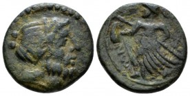 Apulia, Caelia Sextans circa 220-150, Æ 18mm., 5.75g. Laureate head of Zeus r. Rev. Athena advancing l. Holding shield and spear. SNG ANS 686. Histori...