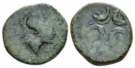 Apulia, Samadion Bronze III cent., Æ 15mm., 2.12g. Head of Athena r., wearing Corinthian helmet. Rev. Four crescents. Historia Numorum Italy 820.

V...