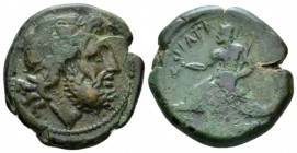 Apulia, Teate Teruncius circa 225-200, Æ 22mm., 8.54g. Diademed head of Poseidon r. Rev. Rider on dolphin l., holding cantharos and trident. SNG ANS –...