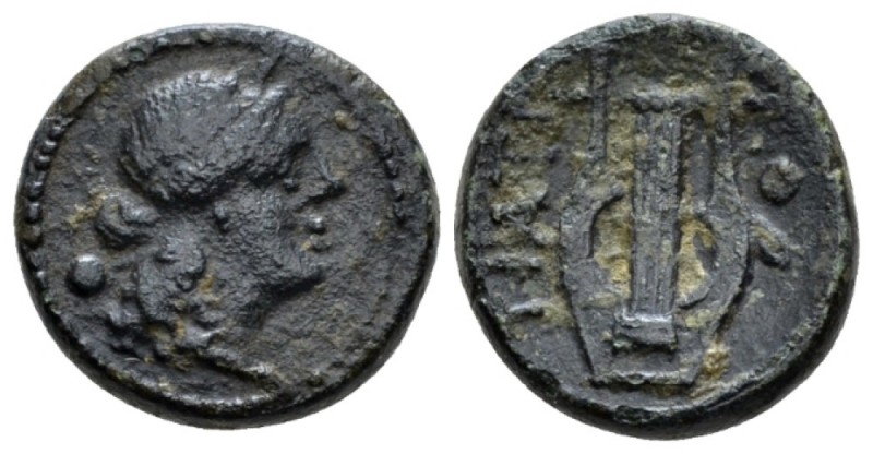 Apulia, Teate Uncia circa 225-200, Æ 15mm., 3.52g. Female head r.; behind, pelle...