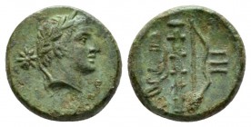 Lucania, Heraklea Bronze circa 276-250 and later, Æ 11mm., 1.44g. Laureate male head r.; in l. field, star. Rev. Club between arrow and quiver. SNG AN...