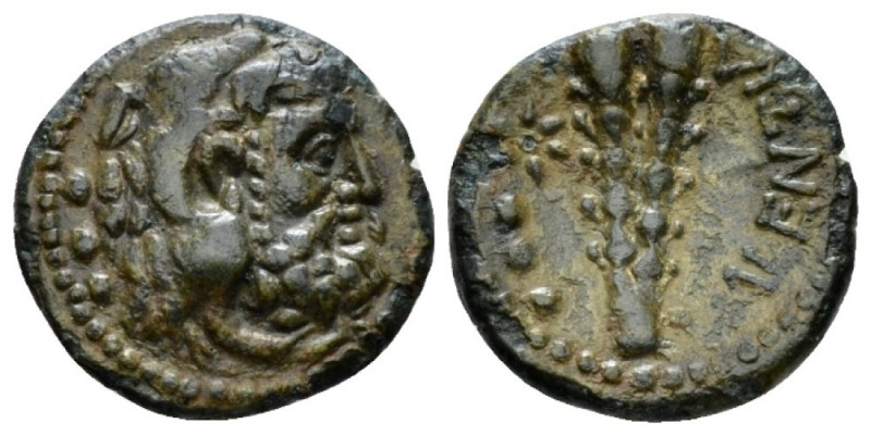 Bruttium, Vibo Valentia Quadrans circa 192-89, Æ 15mm., 2.19g. Head of Herakces ...