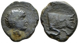 Sicily, Agyrion Hemilitra circa 420-405, Æ 19mm., 5.93g. Head of young male (river god Chrysas?) r. Rev. Forepart of man-headed bull r. Campana 3. Cal...