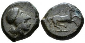 Sicily, Aitna Hemilitra circa 357-344, Æ 21mm., 15.63g. Helmeted head of Athena r. Rev. Horse prancing r. Calciati 1. Campana 4.

Nice dark green pa...