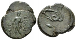 Sicily, Enna Hemilitra circa 200-150, Æ 21mm., 8.50g. Triptolemus standing facing, holding sceptre. Rev. Plough trained by two snakes. Campana 8. Calc...