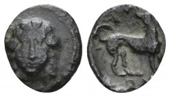 Sicily, Eryx Litra circa 460-450, AR 9mm., 0.45g. Head of Aphrodite facing. Rev. Dog r., head reverted. SNG ANS 1343. Jameson 570. Campana 4.

Very ...