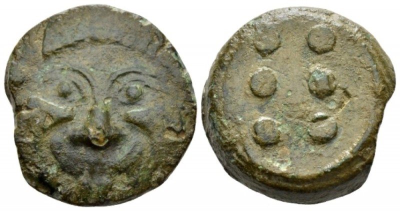 Sicily, Himera Hemilitron circa 430-420 BC, Æ 20mm., 17.82g. Gorgoneion. Rev. Si...