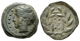 Sicily, Himera Hemilitra circa 415-409, Æ 17mm., 4.00g. Head of nymph l., wearing sphendone; in l. field, six pellets. Rev. Six pellets within wreath....