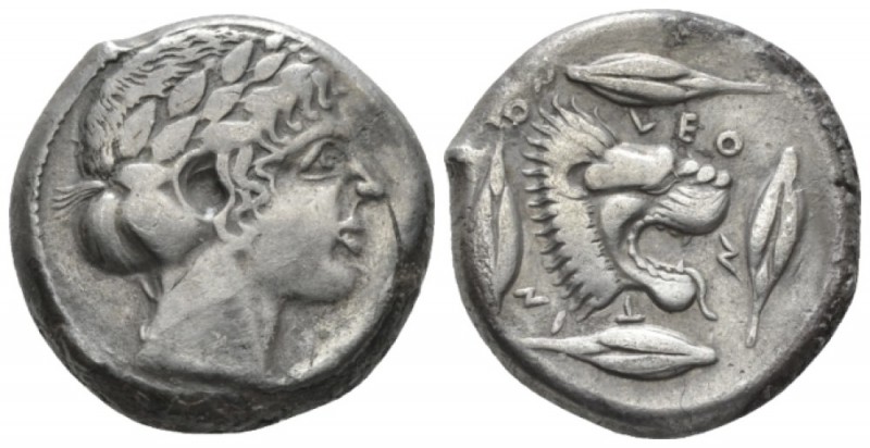 Sicily, Leontini Tetradrachm circa 440-430, AR 28mm., 17.04g. Laureate head of A...