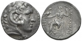 Kingdom of Macedon, Alexander III, 336 – 323 Odessus Tetradrachm circa 275-270, AR 26mm., 16.79g. Head of Heracles r., wearing lion skin. Rev. Zeus se...