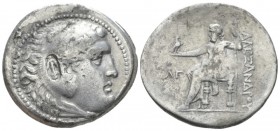 Kingdom of Macedon, Alexander III, 336 – 323 Perge Tetradrachm circa 189-188, AR 28mm., 16.63g. Head of Heracles r., wearing lion skin. Rev. Zeus seat...