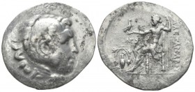 Kingdom of Macedon, Alexander III, 336 – 323 Temnos Tetradrachm circa 180-170, AR 36mm., 16.27g. Head of Heracles r., wearing lion skin. Rev. Zeus sea...