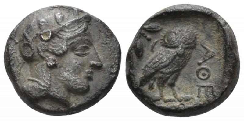 Attica, Athens Plated drachm circa 406, AR 15mm., 3.33g. Helmeted head of Athena...