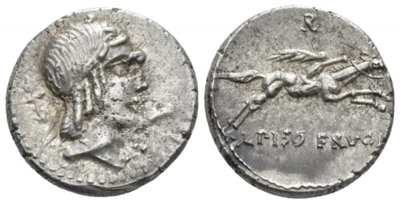 L. Calpurnius Piso L. f. Frugi. Denarius circa 90, AR 18mm., 3.98g. Laureate hea...