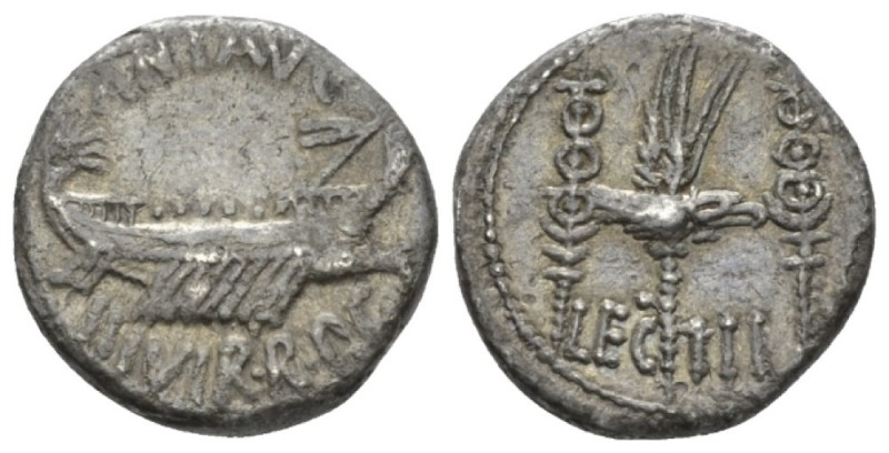 Marcus Antonius. Denarius mint moving with M. Antonius 32-31, AR 16mm., 3.70g. A...