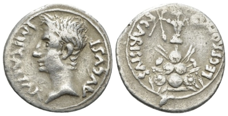 Octavian as Augustus, 27 BC – 14 AD Denarius Emerita circa 25-23, AR 20mm., 3.40...