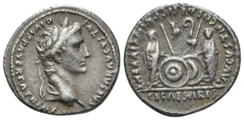 Octavian as Augustus, 27 BC – 14 AD Denarius Lugdunum circa 2 BC - 4 AD, AR 20mm...