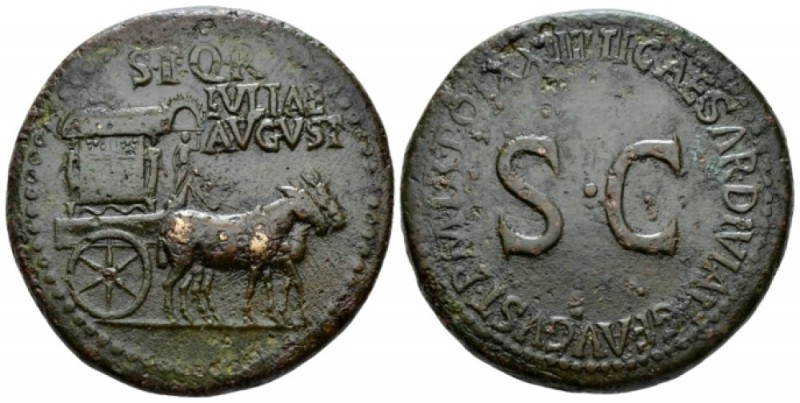 In the name of Livia, wife of Augustus Sestertius circa 22-23, Æ 35.7mm., 26.96g...