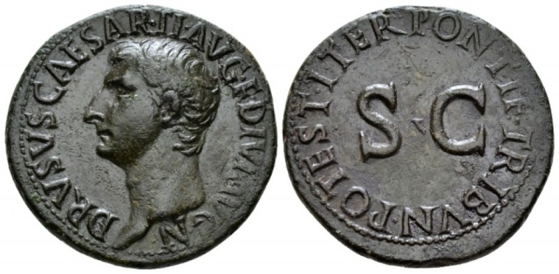 In the name of Drusus, son of Tiberius As circa 21-22, Æ 28mm., 11.25g. Bare hea...