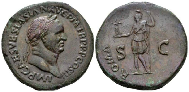 Vespasian, 69-79 Sestertius circa 71, Æ 34.5mm., 27.00g. Laureate head r. Rev. R...