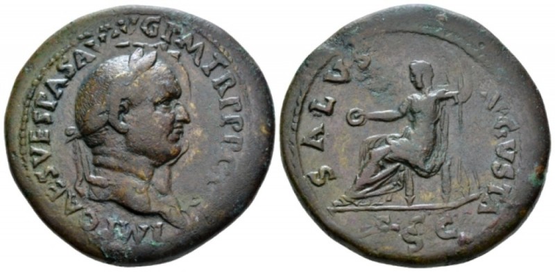 Vespasian, 69-79 Sestertius circa 71, Æ 36mm., 27.13g. Laureate head r. Rev. Sal...