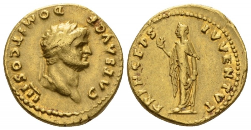 Domitian Caesar, 69-81 Aureus circa 75, AV 19mm., 7.30g. Laureate head r. Rev. S...