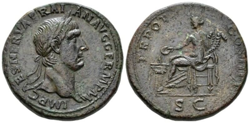 Trajan, 98-117 Sestertius circa 98-99, Æ 33.8mm., 29.07g. Laureate bust r., with...