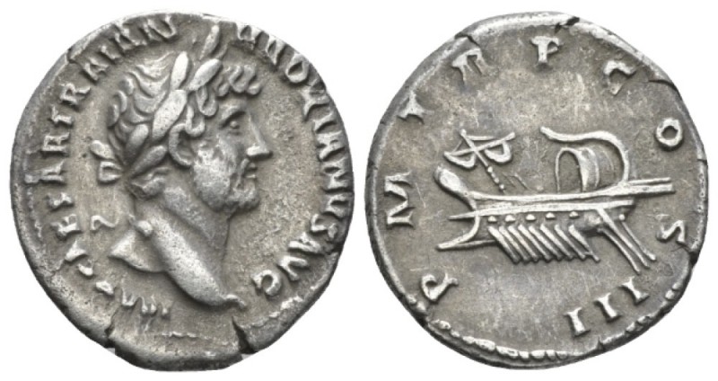 Hadrian, 117-138 Denarius circa 119-122, AR 18.2mm., 3.33g. Laureate, draped bus...