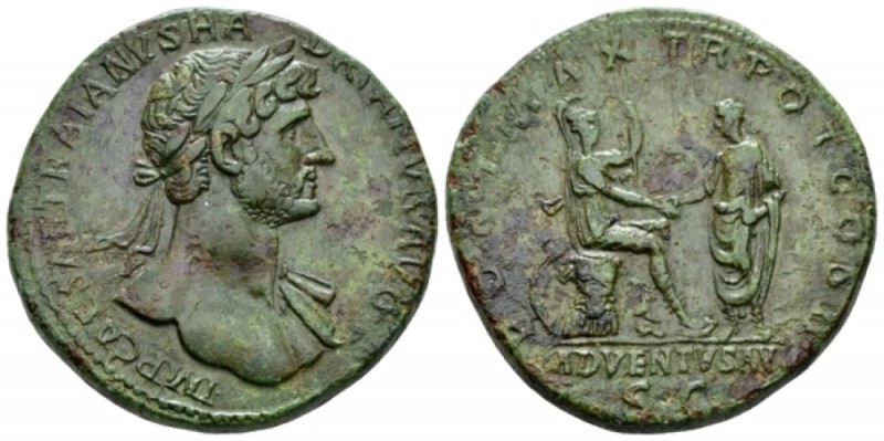 Hadrian, 117-138 Sestertius circa 118, Æ 32.8mm., 24.92g. Laureate bust r., with...