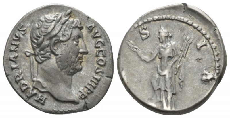 Hadrian, 117-138 Denarius circa 125-128, AR 18mm., 3.42g. Laureate head r. Rev. ...