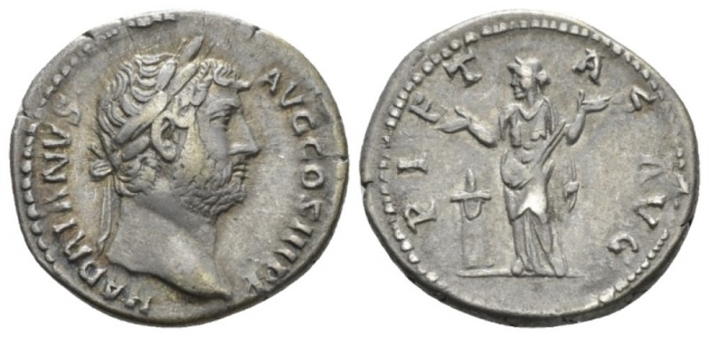 Hadrian, 117-138 Denarius circa 134-138, AR 18mm., 3.13g. Laureate head r. Rev. ...