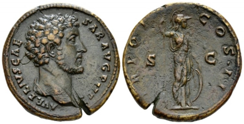 Marcus Aurelius Caesar, 139-161. Sestertius circa 145, Æ 32mm., 27.75g. Laureate...