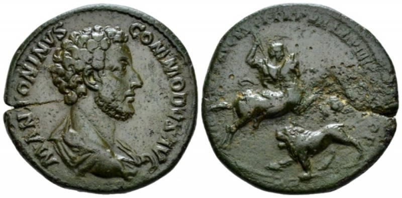 Commodus, 177-192 Sestertius circa 181-182, Æ 33mm., 20.59g. Bare-headed, draped...