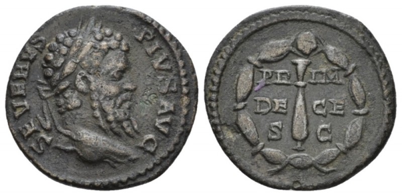 Septimius Severus, 193-211 Quadrans circa 202, Æ 18mm., 2.39g. Laureate bust r. ...