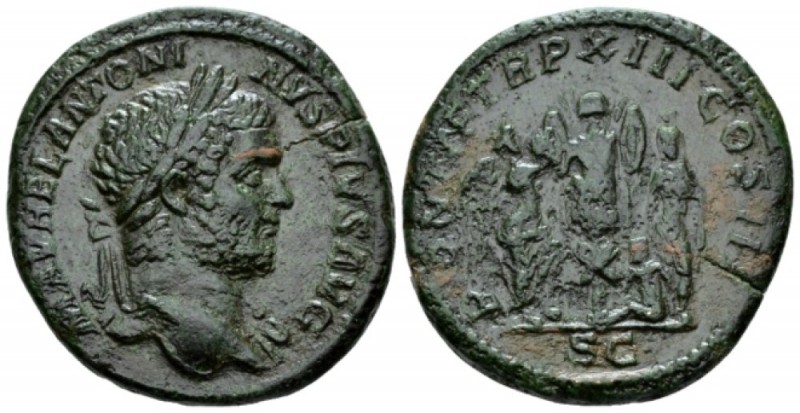 Caracalla, 198-217 Sestertius circa 210, Æ 31.5mm., 19.22g. Laureate bust r., wi...