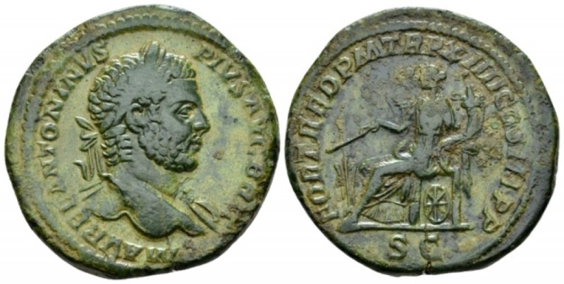 Caracalla, 198-217 Sestertius circa 211, Æ 23mm., 21.38g. Laureate bust r., with...