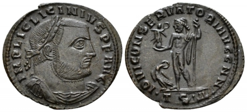 Licinius, 308-324 Follis Thessalonica circa 312-313, Æ 24mm., 3.38g. Laureate, d...