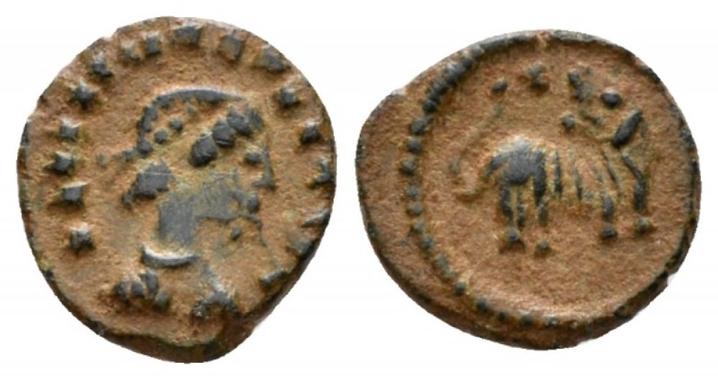 Uncertian Tribes. Pseudo-Imperial coinage. Bronze imitating Theodosius I, mid la...