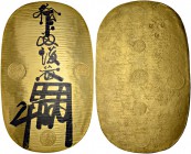 JAPAN
Tempo era. Oban o. J. (1838-1860). 165.33 g. KM C24.2. JNDA-9.9. Fr. 6 Sehr selten. Nur 1'887 Exemplare geprägt / Very rare. Only 1'887 pieces ...