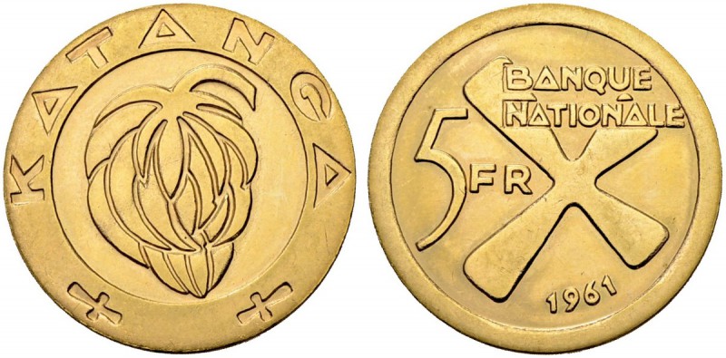 KATANGA
Republik, 1960-1963. 5 Francs 1961. 13.29 g. Fr. 1. FDC / Uncirculated....