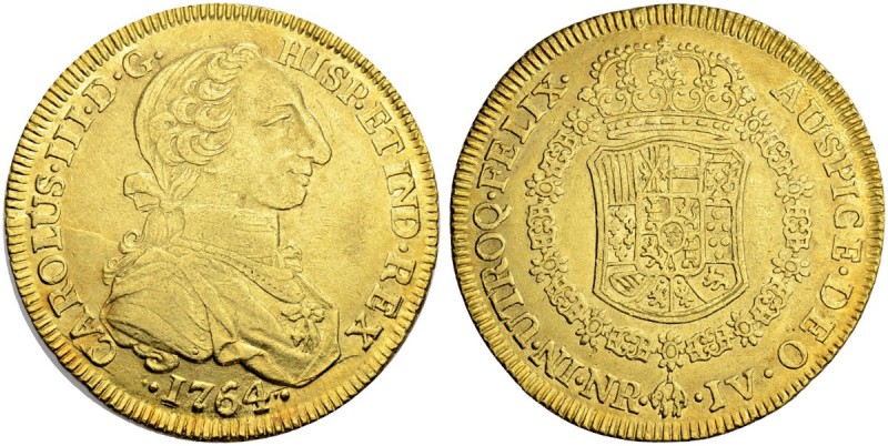 KOLUMBIEN
Carlos III. 1759-1788. 8 Escudos 1764, JV-Nuevo-Reino. 26.93 g. Cayon...