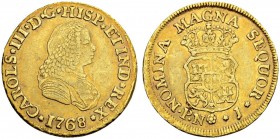 KOLUMBIEN
Carlos III. 1759-1788. 2 Escudos 1768, J-Popayan. 6.70 g. Cayon 12415. Fr. 33. Sehr schön / Very fine. (~€ 300/~US$ 370)