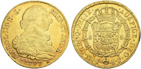 KOLUMBIEN
Carlos III. 1759-1788. 8 Escudos 1777, SF-Popayan. 26.99 g. Cayon 12901. Fr. 36. Kleiner Randfehler / Minor edge nick. Sehr schön-vorzüglic...