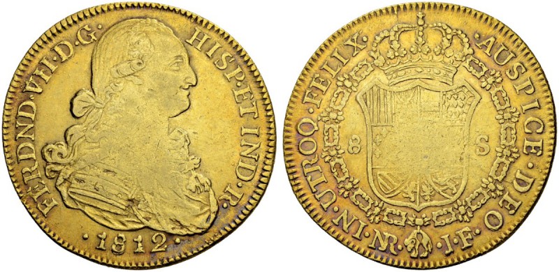 KOLUMBIEN
Fernando VII. 1808-1824. 8 Escudos 1812, JF-Nuevo Reino. 26.98 g. Cay...