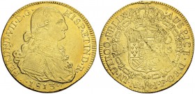 KOLUMBIEN
Fernando VII. 1808-1824. 8 Escudos 1813, JF-Nuevo Reino. 26.87 g. Cayon 16421. Fr. 60. Leichte Prägeschwäche und kleine Schrötlingsfehler /...
