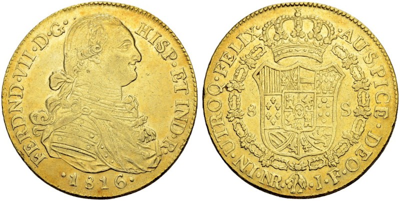 KOLUMBIEN
Fernando VII. 1808-1824. 8 Escudos 1816, JF-Nuevo Reino. 27.03 g. Cay...